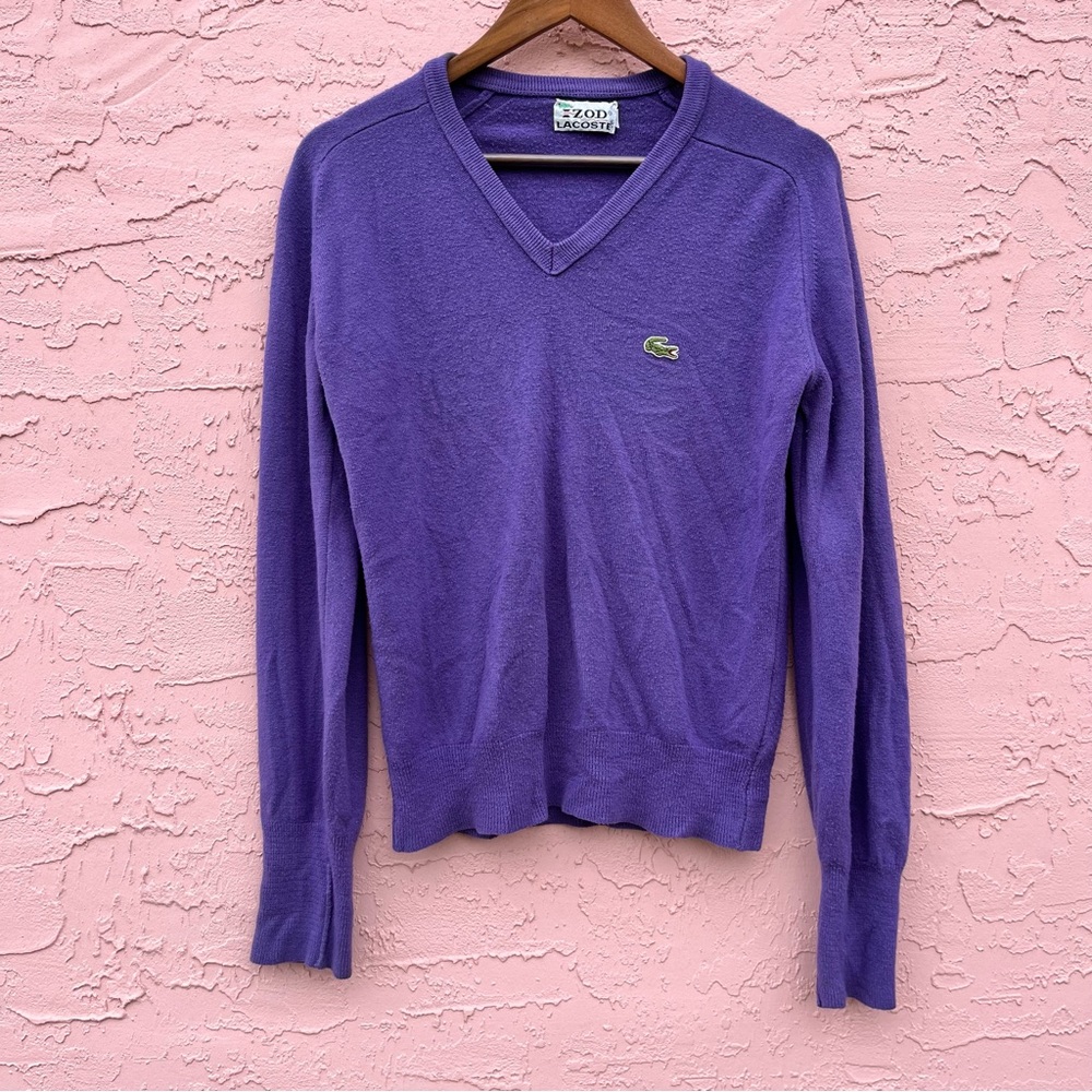 Vintage Izod Lacoste Sweater V-Neck Purple Adult Size Small Flaw